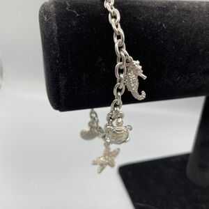 Silver‎ Tone Nautical Ocean Sea Life Charm Bracelet Toggle Clasp Seahorse Turtle